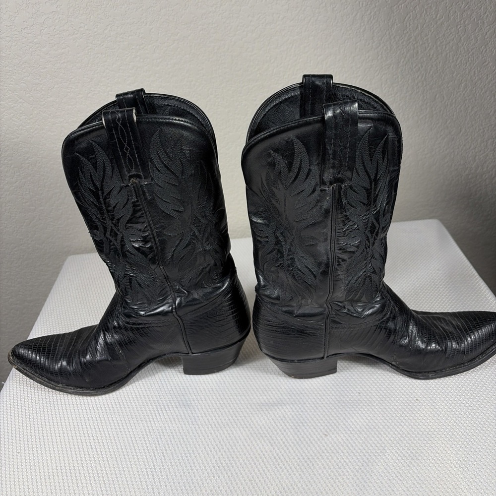 Black Tony Lama Leather Western Boots Men's Pointed Toe Size 9M - Picture 8 of 11